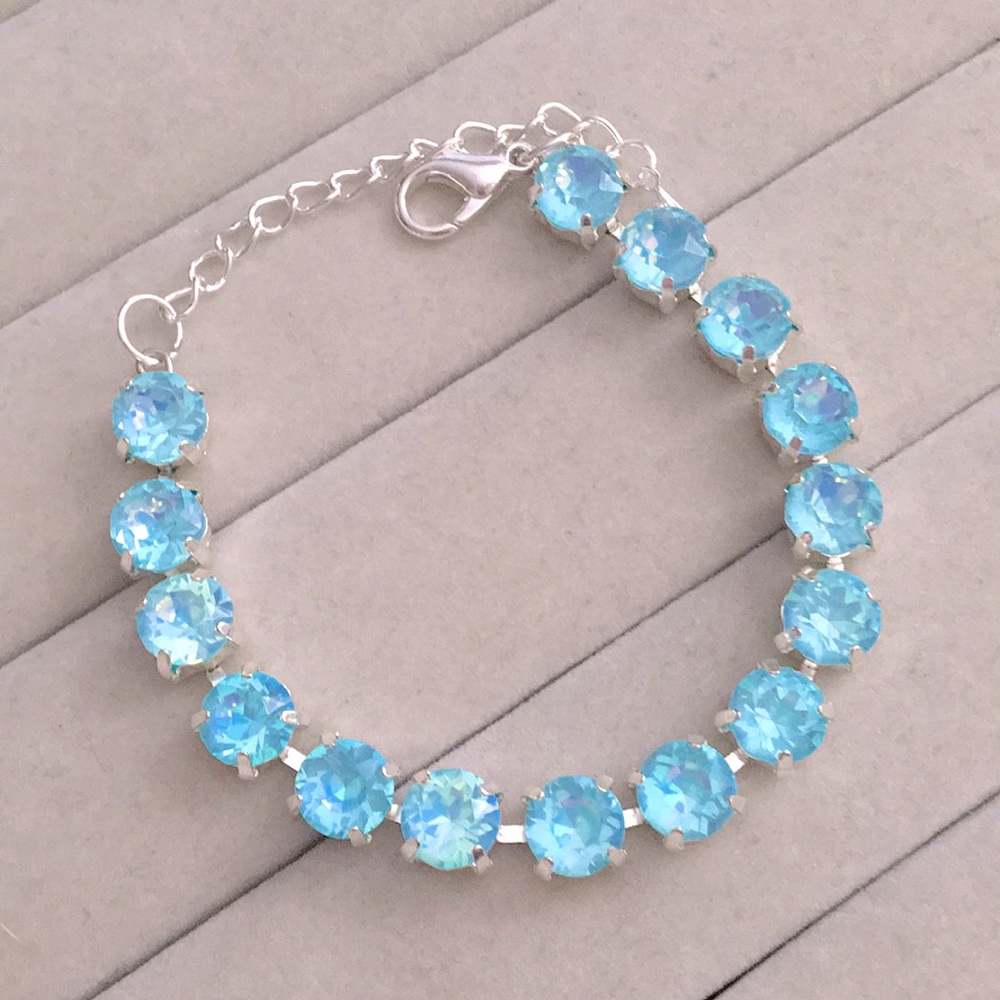 Aquamarine Opal Aurora Borealis + Silver Crystal Tennis Bracelet - Picture 7 of 9